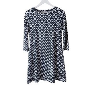 Barbara‎ Gerwit Black White Scallop Fan Print Midi Dress Size S